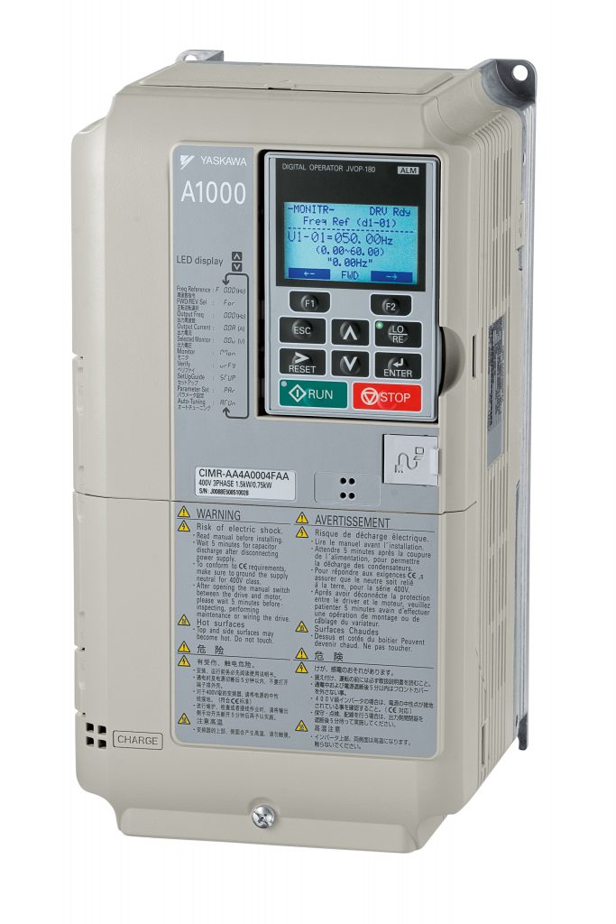  Der Frequenzumrichter A1000 liefert eine Ausgangsfrequenz von 1.000Hz und arbeitet bei einer Leistung von 1,5kW mit Open-Loop-Vectorsteuerung.